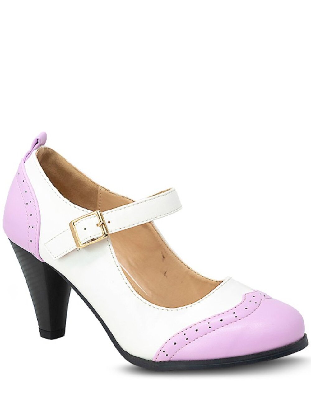 Chase & Chloe Dora-2 Women's Round Toe Two Tone Mary Jane Pumps